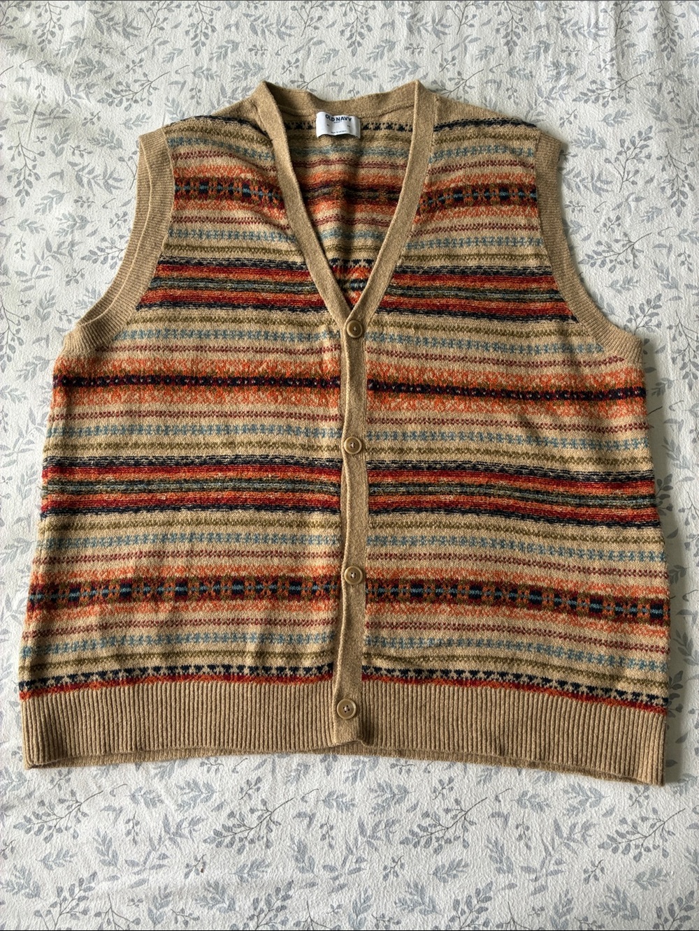 So So Soft! Old Navy Striped Knit Button Front Vest in Tan and Multicolor - Picture 1 of 7